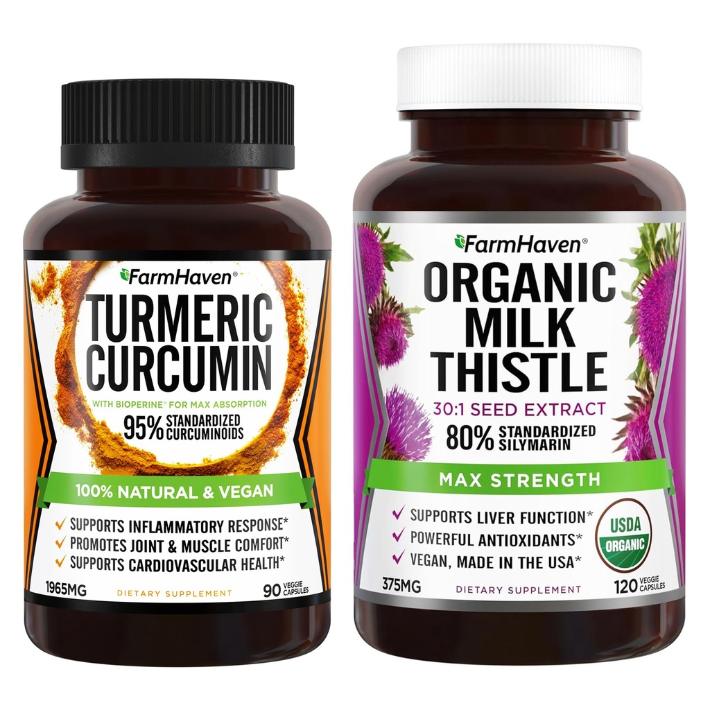 FarmHaven Milk Thistle 120 capsule e curcumina curcuma 90 capsule