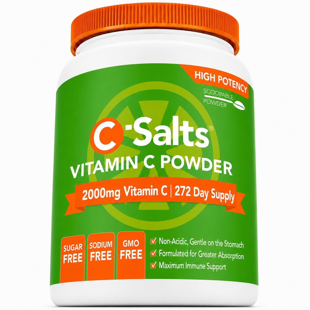 C-Salts Vitamin C Powder Supplement - 100% Pure High Dose Buffered Vitamin C Polvere per il supporto immunitario - Organic, Sugar-Free, Vegan, Non OGM, Stomach-Friendly, Original 26 oz
