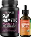 HAVASU NUTRITION USDA Gocce di olio di semi di zucca organiche (60 Serve) & Saw Palmetto per le donne Hair Complex (30 Serve)