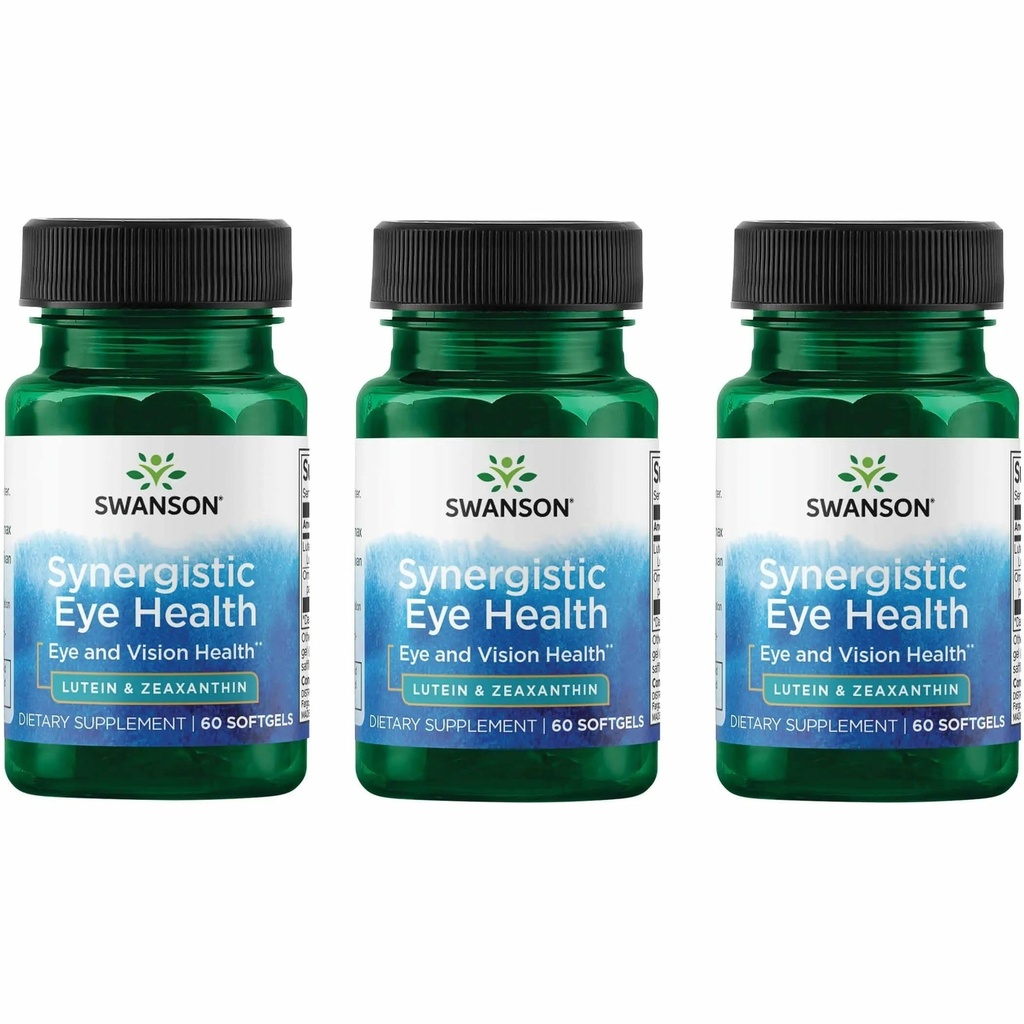 Swanson Lutein & Zeaxanthin Synergistic Eye Health Vision Retina Macula Supplement (Lutein 20 mg & OmniXan Zeaxanthin 2 mg) 60 Softgels Sgels (3 pacchetto)
