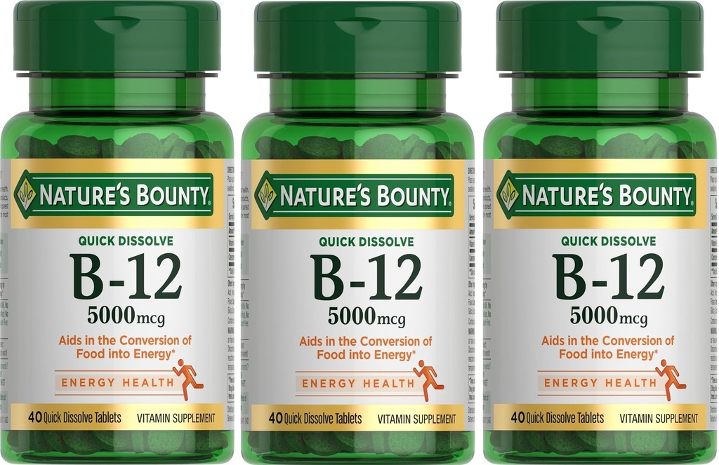 Vitamina di Bounty della natura B-12 5000 mcg, 40 compresse di dissolve rapida (pacchetto di 3)
