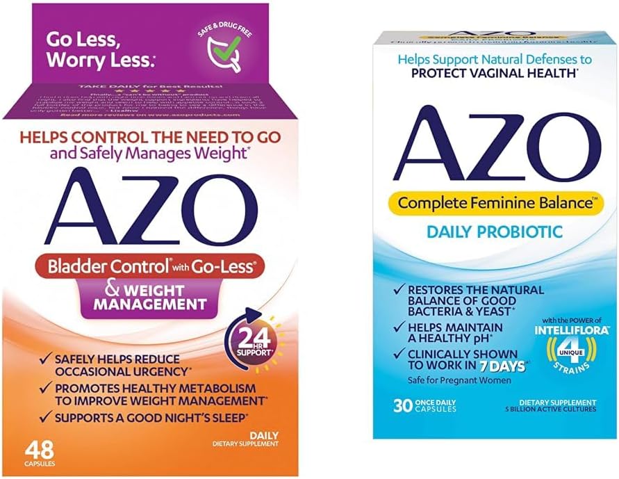 AZO controllo della vescica con Go-Less® e gestione del peso Integratore alimentare & Probiotici giornalieri Femminili completi per le donne, clinicamente dimostrato per aiutare a proteggere