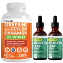 21-in-1 Berberina Supplemento con Ceylon Cinnamon Cromo, Bitter Melon e Estratto di tè verde (120 ct) & 5-in-1 Gocce di Mullein per polmoni e Respiratory Lung Health & Bronchial Support (60 Servings)
