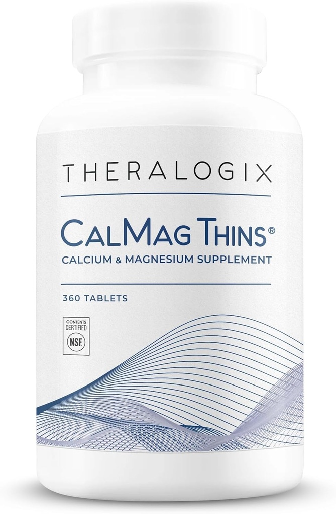 Theralogix CalMag Thins Calcium & Magnesium Supplement - Bone Support Supplemento per le donne e gli uomini - Contiene 200 mg di calcio e 50 mg di magnesio - Certificato NSF - 360 compresse