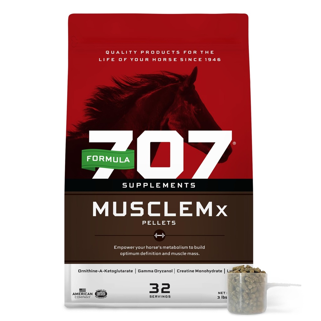 Formula 707 MuscleMx Equine Supplement, 3lb Bag – Supporto per il condizionamento e il costruttore del muscolo per i cavalli con Lysine, Gamma Oryzanol, Creatine & OKG