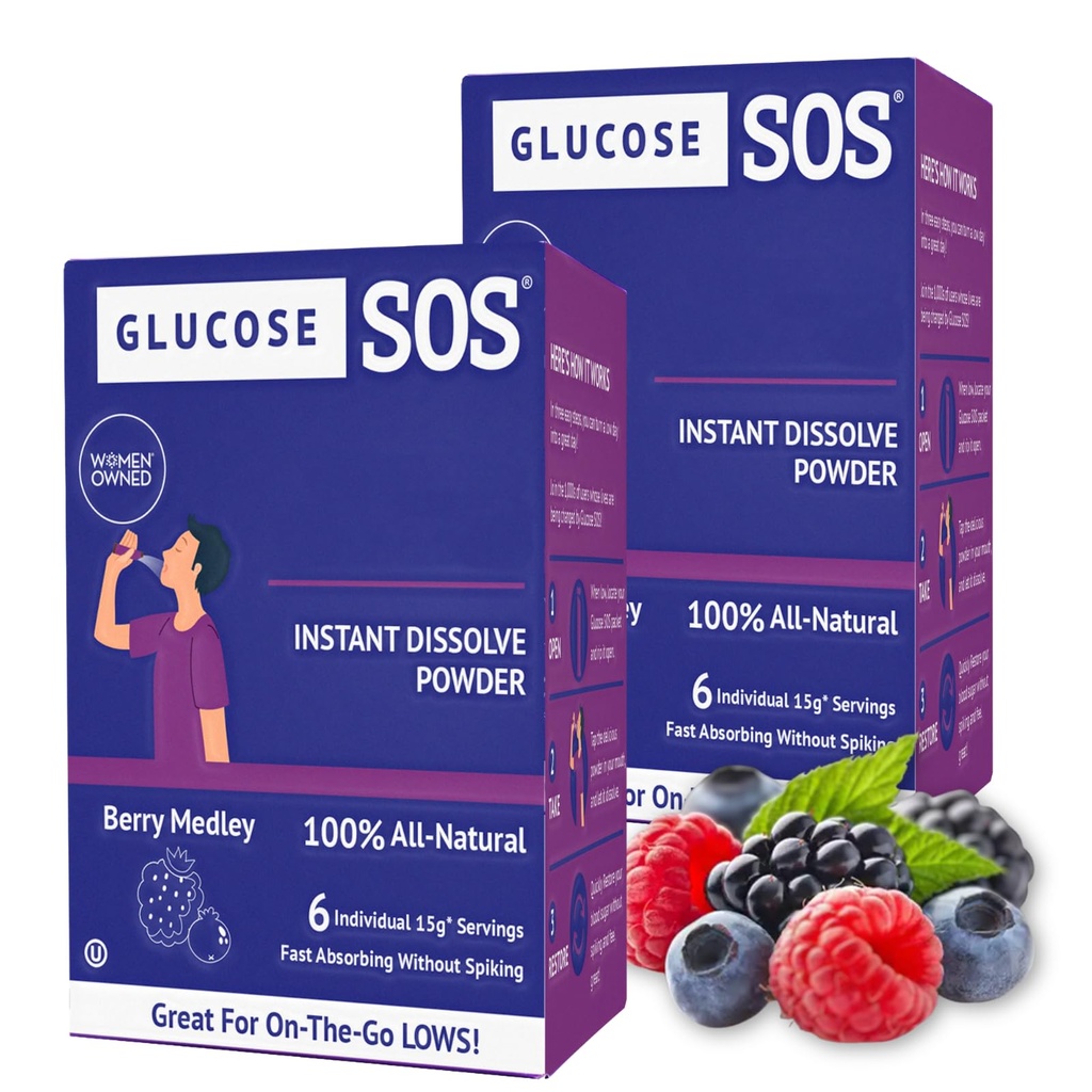 Imballaggio della polvere di Glucose SOS con Dextrose naturale, assorbimento rapido Che Immediatamente si dissocia nella tua bocca senza bisogno d'acqua, Berry Medley 12 Serve