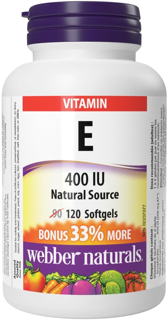 Webber Naturals Vitamina E Natural Source Softgel, 400 IU-120 Softgels