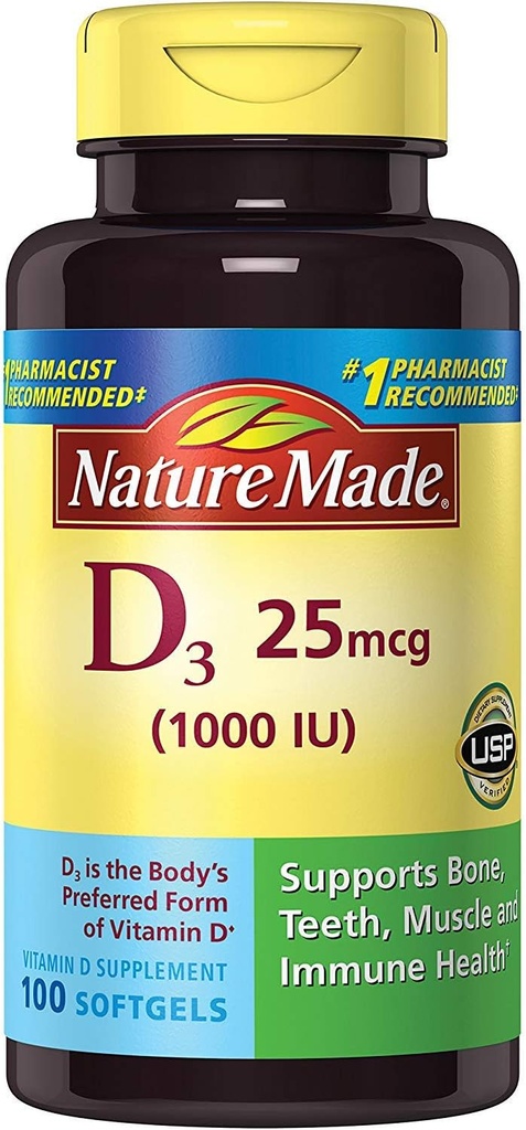 Natura fatta Vit D-3 1000Iu, 100 CT (pacchetto di 3)