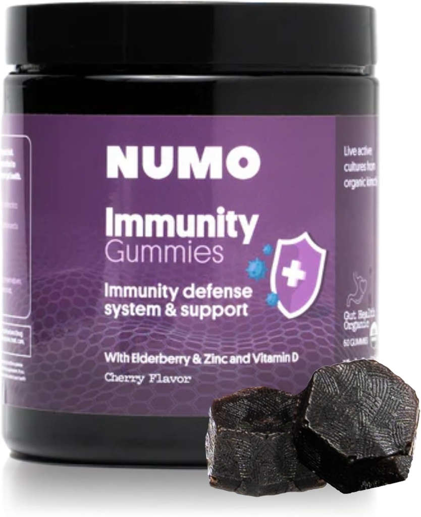 Numo Elderberry Gummies - Supporto di Sistema Immune con Supplemento Antiossidanti - Formula completa con Sambucus Fruit, Vitamina D3, Zinco, Vitamina C, Probiotici - Organic, Vegan & Kosher - 60 Conte