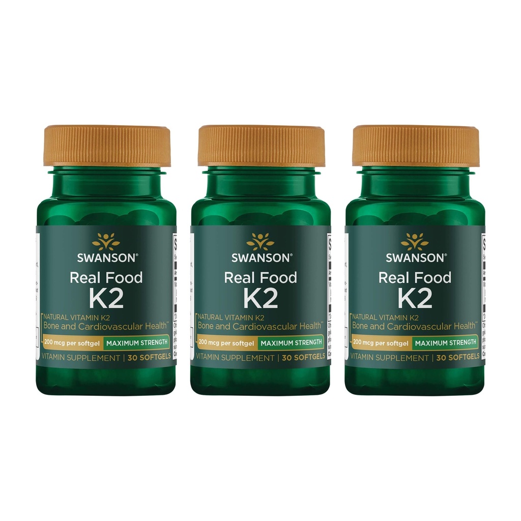 Swanson Massima Forza Vitamina K2 (Menaquinone-7)- Supplemento Vitamin Supporta Cardiovascolare e Bone Salute-Made dal Natto giapponese per aiutare a regolare il calcio (30 Softgels, 200mcg ciascuno) (3 Confezione)