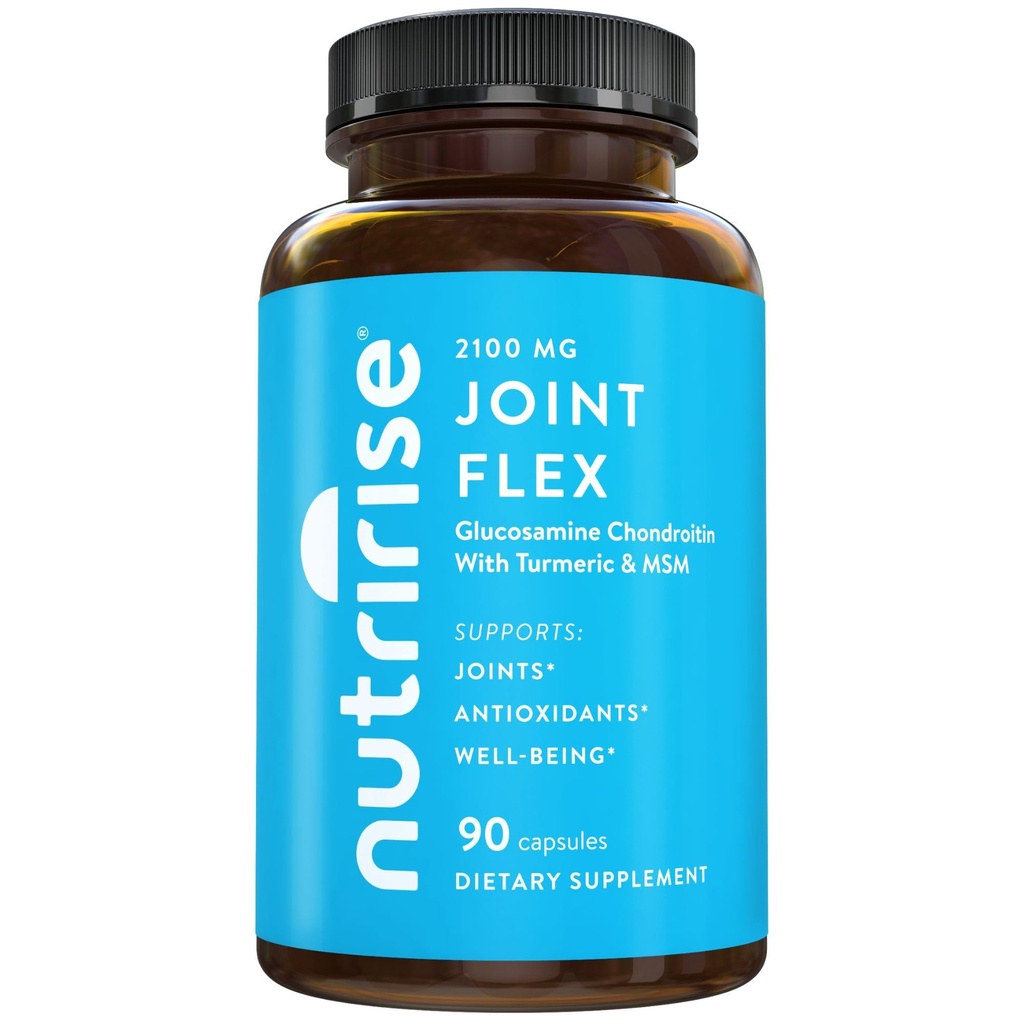 NutriRise Glucosamine Chondroitin Quercetin & MSM con curcumina curcumina 2100mg Tripla resistenza Joint Support Supplement per donne & uomini con Boswellia & Bromelain, Gluten Free, Non OGM, 90 Count