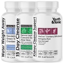 Detossi di pulizia del corpo totale per le donne e gli uomini per spazzare via Residual Waste & Excess Water Weight | Colon Kidney Urinary Tract & Fluid Loss Support | Pillole diuretiche per Belly Bloat & Swelling to Feel Lighter