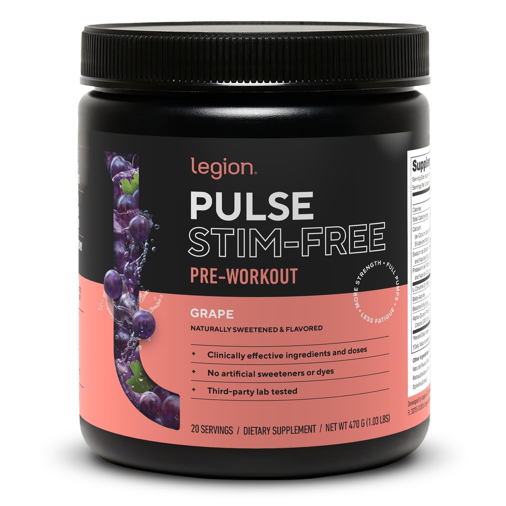 LEGION Pulse Pre Workout Supplemento - Tutto naturale Nitric Oxide Preworkout Bere per aumentare l'energia, Creatina libero, naturalmente addolcito, Beta Alanine, Citrulline, Alpha GPC (Caffeina Grave)
