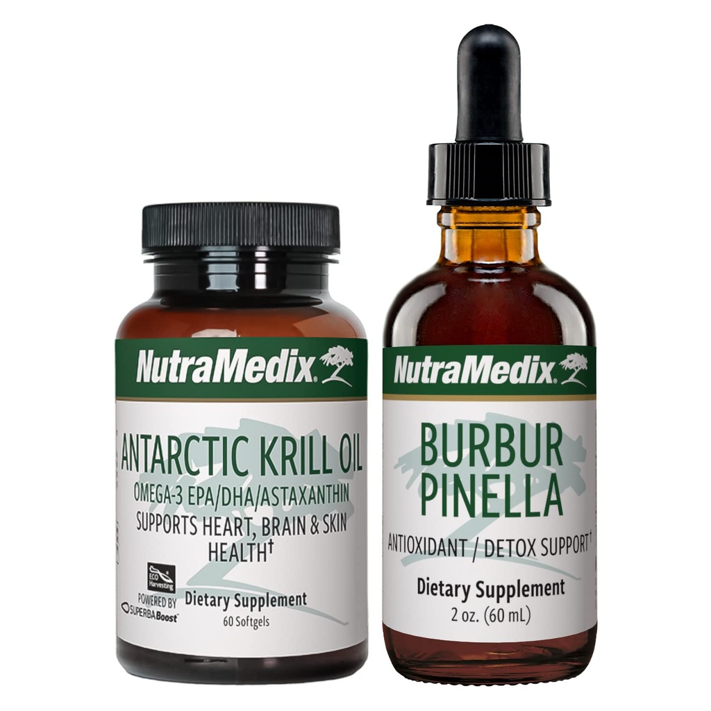NutraMedix Brain Support Bundle - Include l'olio di Krill Artic Softgels e Burbur Pinella Gocce liquide per la salute cognitiva, Detox e Brain Support - Set supplemento 2 pezzi per il supporto cognitivo