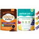 Venture Pal Mushroom Coffee & Electrolyte Powder Bundle: 12 in 1 Caffè con Ashwagandha & Sugar-Free Electrolyte Packets per Focus, Immunity, Hydration & Recovery - 40 Servings & 16 Sticks