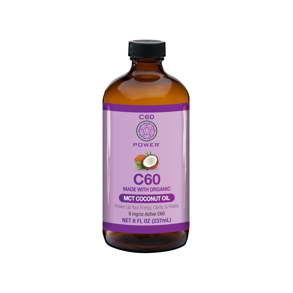 C60 Potenza - MCT 8-oz.- Olio di cocco MCT organico, 8 Fl Oz, 99,99% Fullerenes in carbonio puro, Sollevare Burden ossidativo, Ottimizzare la funzione mitocondriale