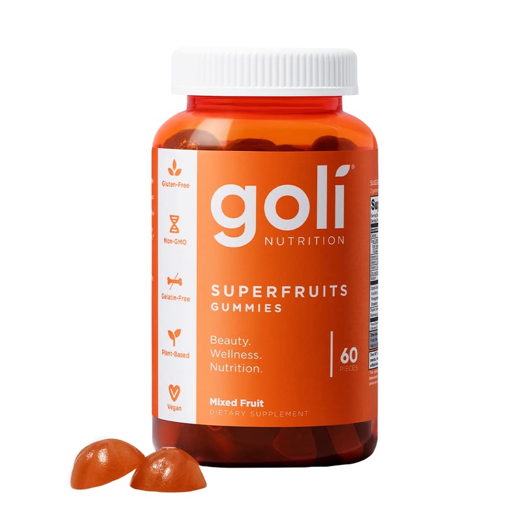 Goli Nutritional Supplement, SuperFruits Beauty Gummy Vitamin - 60 Count - Collagen-Promoting Ingredienti - Frutta mista, Vegan, Plant-Based, Non OGM, Gluten-Free & Gelatin Free