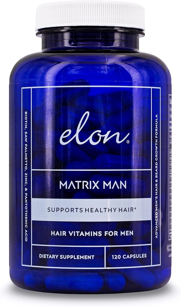 Elon Matrix Man - 60 giorni di alimentazione - Vitamine di crescita dei capelli per gli uomini – Saw Palmetto & Biotin Advanced Formula Vitamins – Promuove la crescita sana del cuscinetto – (120 capsule)