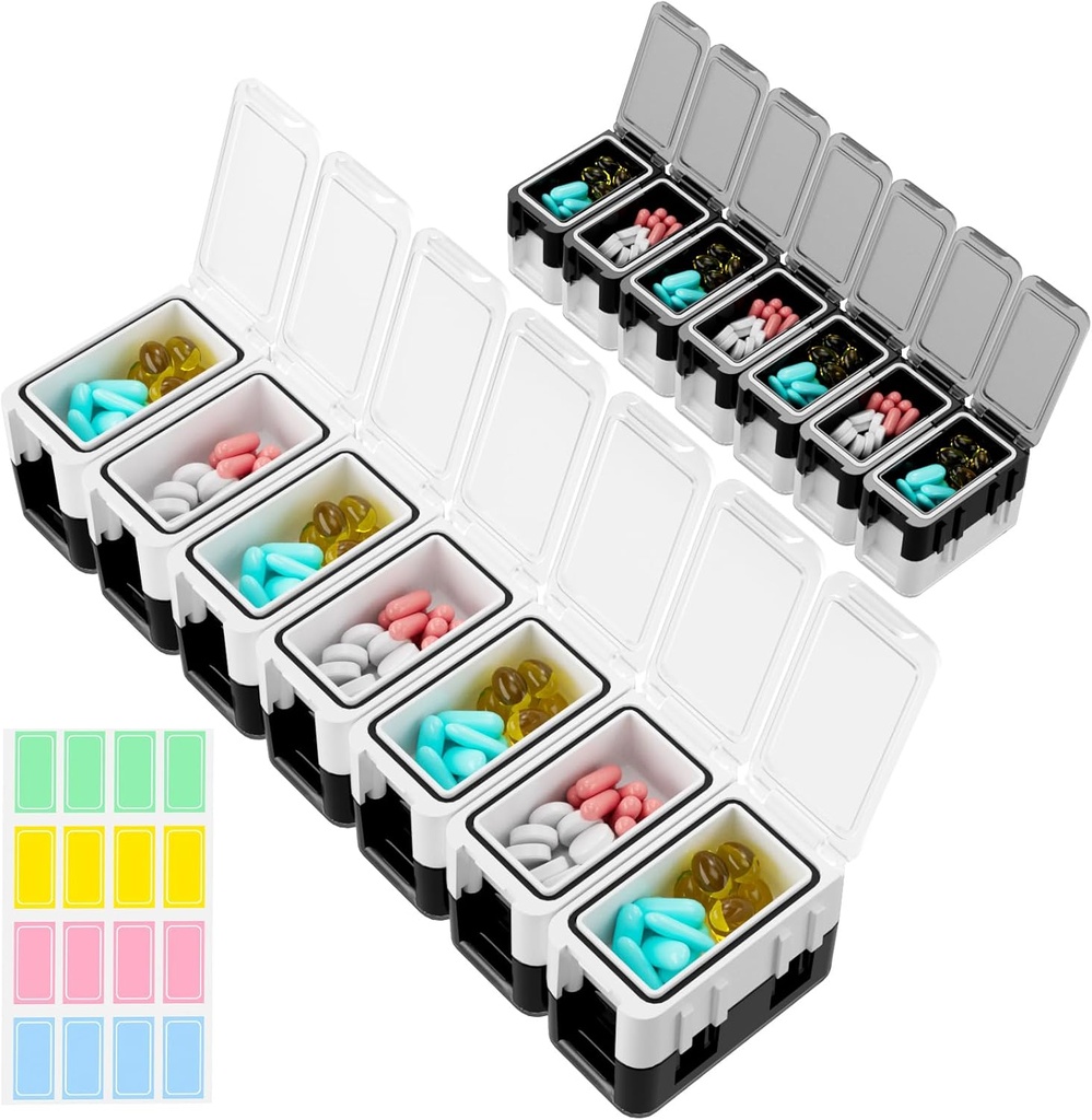 Restree Weekly Pill Organizer, 14 scomparti Portable Pill Box, 2 volte al giorno AM/PM Medication Organizer, Moisture-Proof Travel Pill Case for Vitamin, Medicine, Fish Oil/Supplements (White)