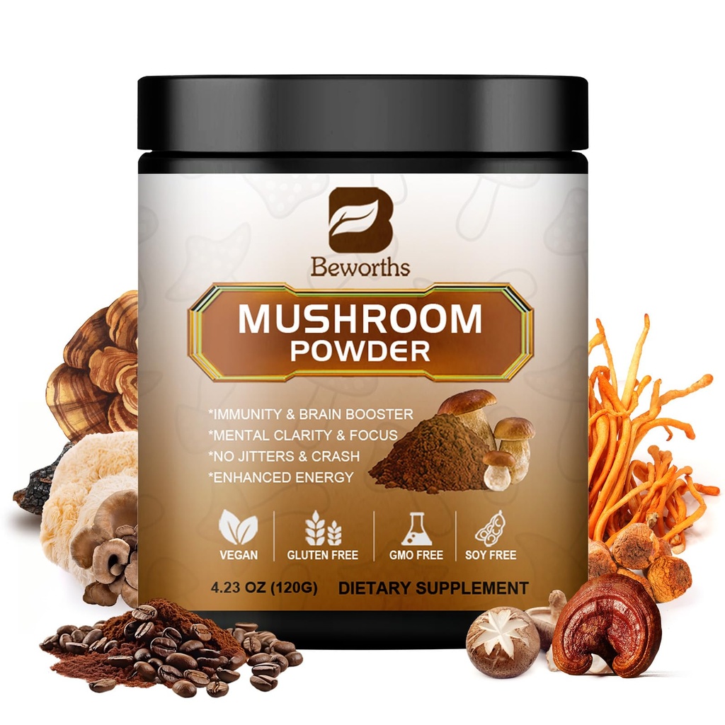 Mushroom Coffee - Lions Mane Mushroom Polvere caffè istantaneo con Lion's Mane, Reishi, Chaga, Cordyceps e Turchia Tail - Mushroom Coffe alternativa per l'energia, Mental Clarity & Focus, Brain Booster