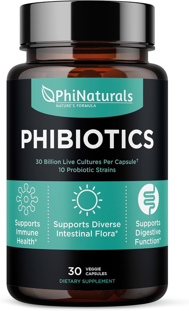 Probiotici ad alta potenza PhiNaturals 10 Strains 30 miliardi di CFU [30 capsule vegane] per la salute delle donne e degli uomini del fegato digestivo - Lactobacillus Acidophilus Salivarius Rhamnosus Bifidobacterium Probioticos