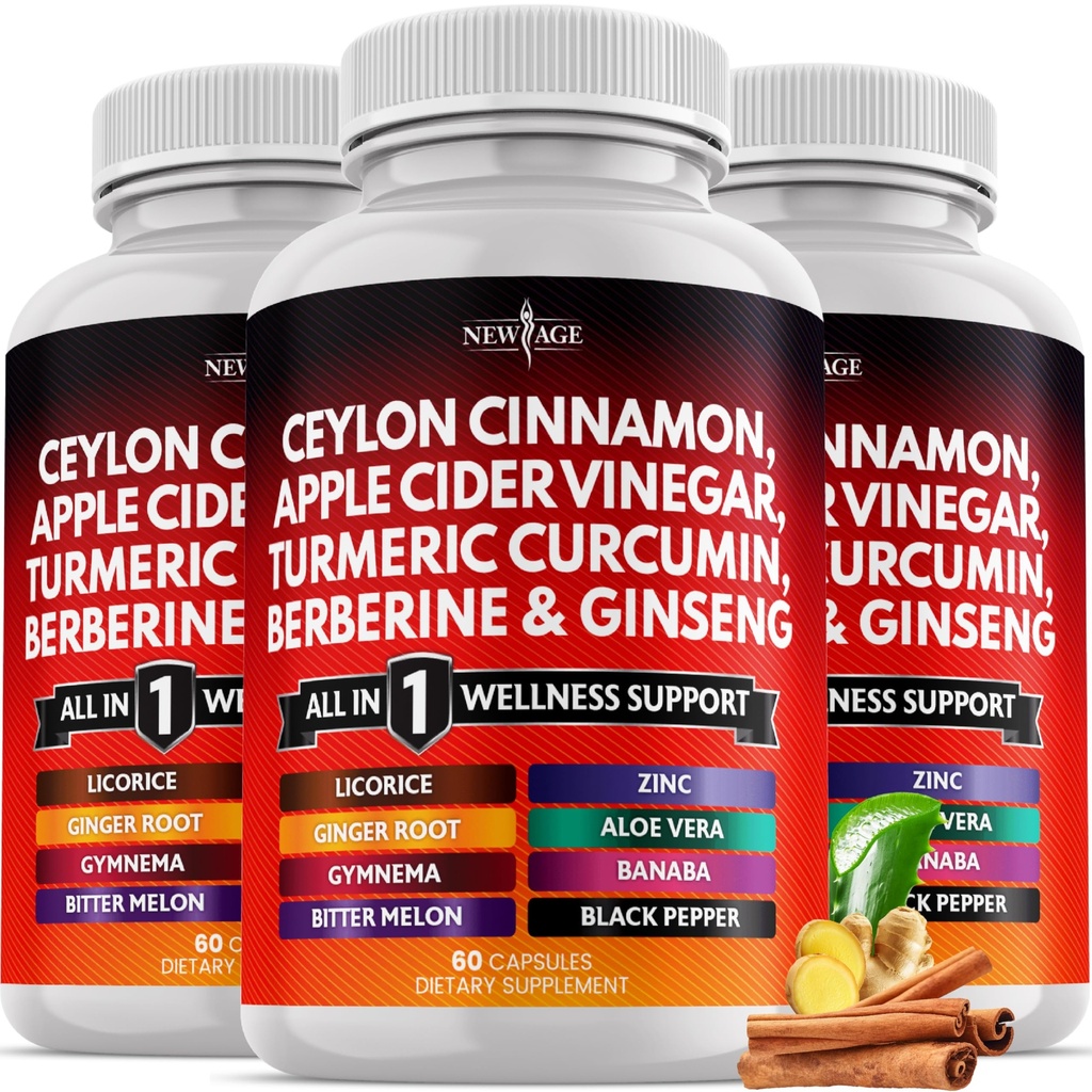 Ceylon Cinnamon, Turmerico, Aceto di sidro di mele, Ginseng, Aloe Vera, Berberine Plus Banaba, Ginger Root - 180 Count