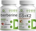 SUPPLEMENTO DEALE Vitamina D3 5000iu + K2 100mcg Softgels & Berberine Supplemento con Yohimbine Bundle – Vitamine essenziali del sole – Forma HCl cloridrato ad alto assorbimento