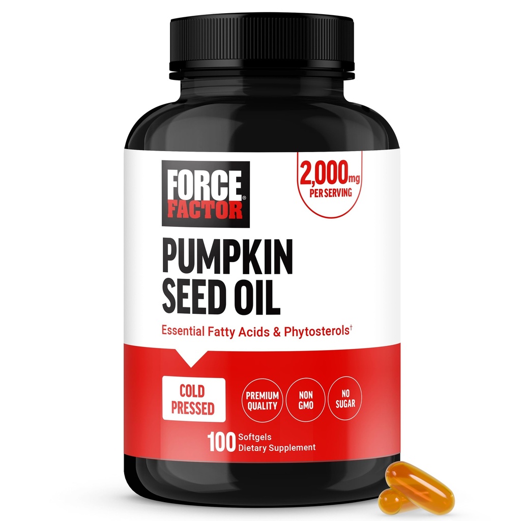 FORCE FACTOR Pumpkin Seed olio capsule, Phytosterols supplemento con acidi grassi essenziali, fatto con olio di zucca pressato a freddo, qualità premium, non OGM, 100 softgels