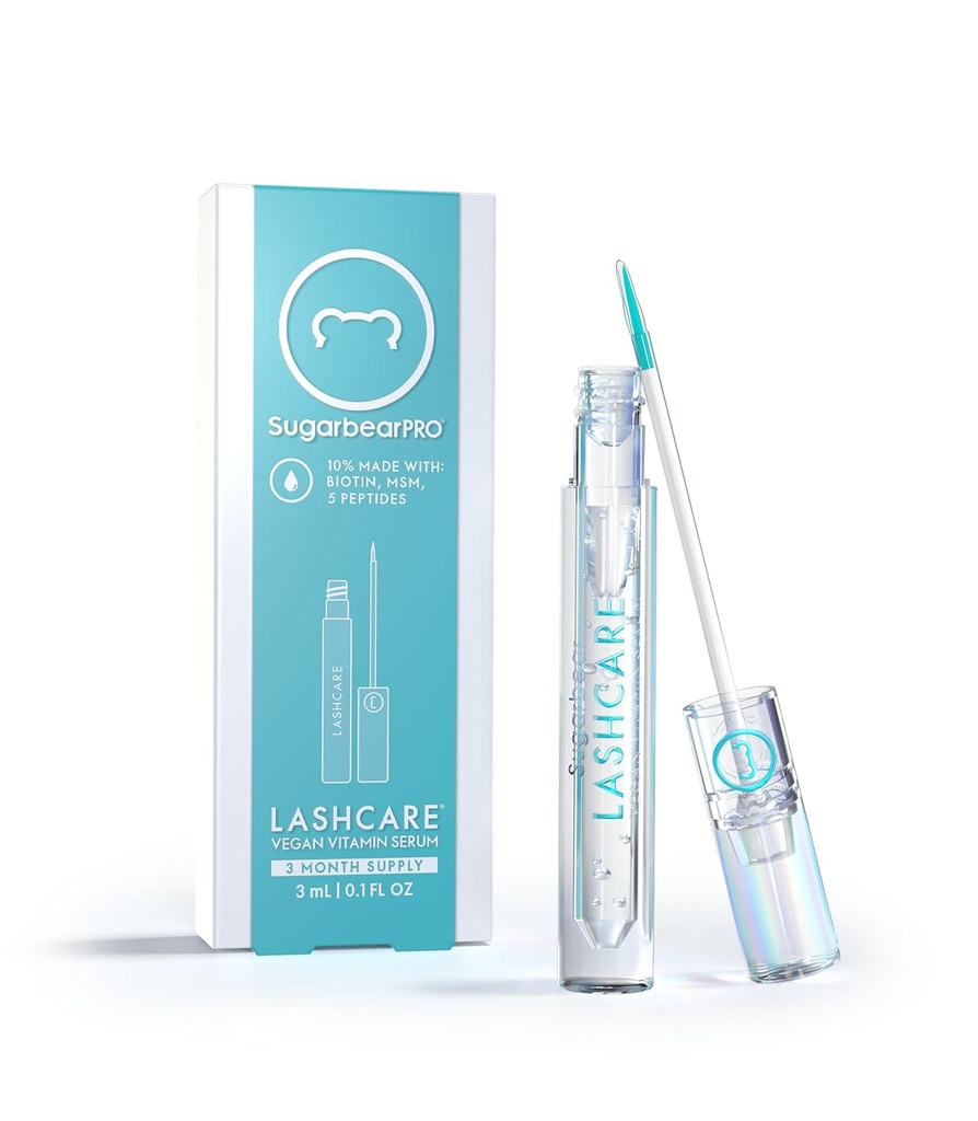 Siero di vitamina di SugarbearPRO LashCare con Peptides MSM e Biotin | Formula Vegan | 3 mesi di alimentazione per le ciglia più sane