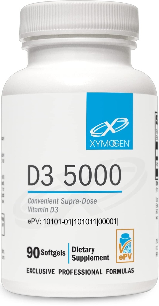 XYMOGEN D3 5000 - Biodisponibile Vitamina D3 5000 IU (125 mcg) - Integratore ad alta potenza di vitamina D per sostenere la salute immunitaria, Bone + salute del cuore (90 Gelatin Softgels)