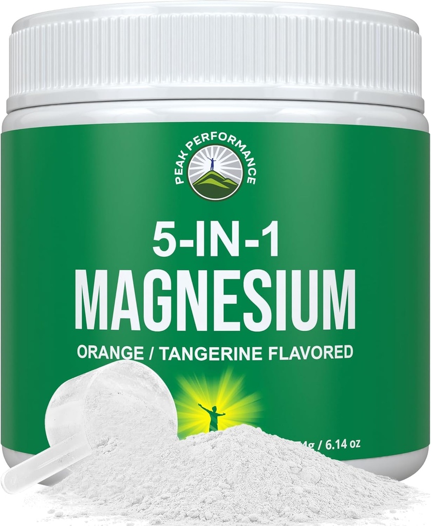 5 in-1 polvere di magnesio bere per le donne e gli uomini. glicinato di magnesio + citrato + malato + chelato + Taurate. Ottimo Tasting Vegan Supplemento per il rilassamento del muscolo, sonno, gomme. Aroma arancione