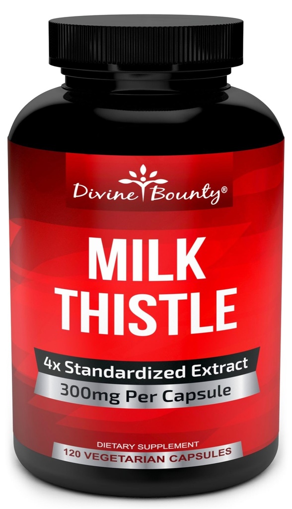Integratore di capsule di cardo del latte puro di Bounty Divino - Un Potente supplemento di cardo del latte 1200mg con l'estratto concentrato 4X (Standardized) 120 capsule vegetariane