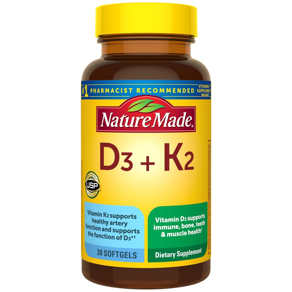 Vitamina D3 K2 Integratore, 5000 IU (125 mcg) Vitamina D per Bone, denti, muscolo e supporto immunitario, 30 D3 e K2 Softgels, alimentazione di 30 giorni