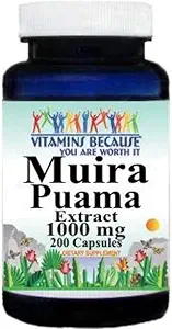 Vitamine Perché Muira Puama Estratto 1000mg supplemento per il sostegno di uomini e donne (200 ct)
