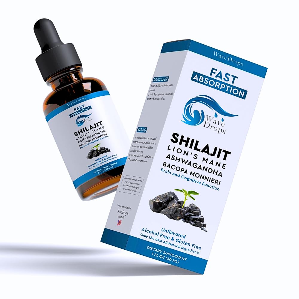 Lion's Mane - Shilajit - Ashwagandha - Bacopa Monnieri Liquid Drops | per Stress, Memory Booster,Focus | Tutti gli ingredienti naturali 1Fl Oz (1)