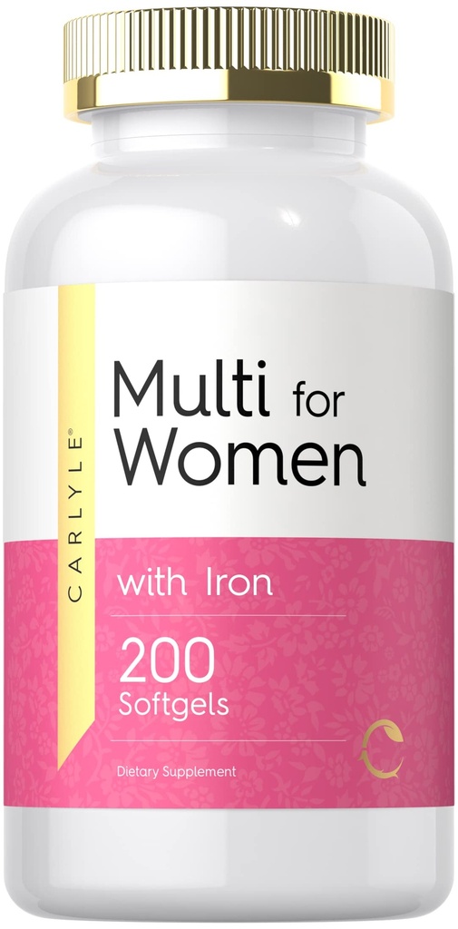 Carlyle Multivitamin per le donne con ferro | 200 Softgels | Vitamine essenziali, minerali e Omega | Integratore di supporto nutrizionale | Non-GMO & Gluten Free