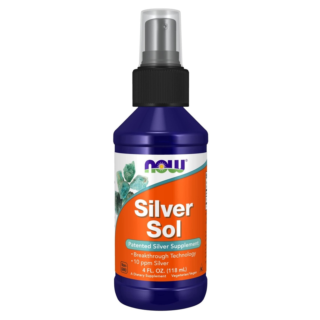 NOW Alimenti Integratori, Argento Sol 10 PPM con Argento Elementale e Acqua Deionizzata, Liquido, 4-Oncia
