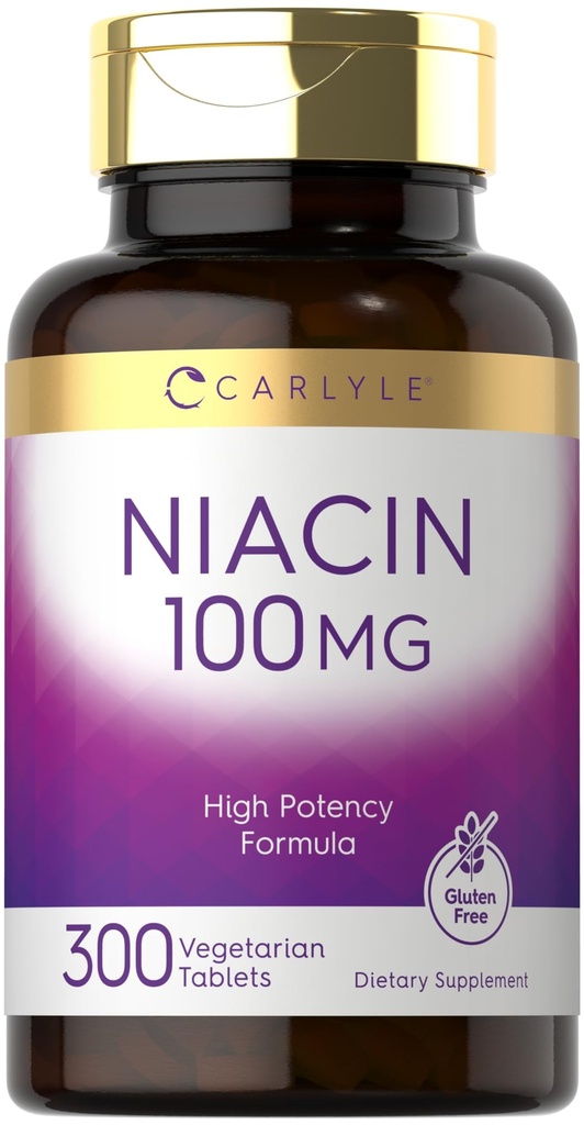 Carlyle Niacin 100mg | 300 compresse vegetariane | Non OGM, Gluten Free | Formula ad alta potenza