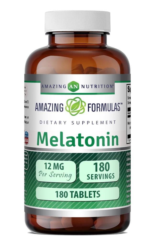 Incredibile Formulas Melatonin Supplemento | Non aromaed | 12 Mg Per Serving | 180 compresse | Non-GMO | Gluten-Free | Made in USA