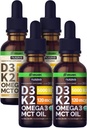 NUSAVA non aromatizzato D3 K2 gocce liquide e Vanilla aromatizzato D3 K2 gocce liquide Bundle - Potenti vitamine liquide per cuore, giunto, ossa, muscolo, & supporto immunitario - Non-OGM, senza glutine, 2pk ogni