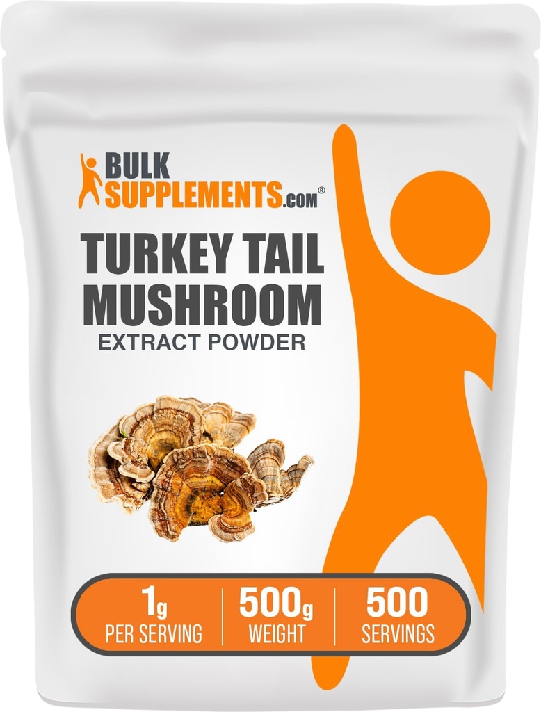 BulkSupplements.com Turchia Tail Mushroom Extract Powder - Coriolus Versicolor Extract, Mushroom Supplement - Vegan & Gluten Free, 1g per Serving, 500g (1.1 lbs) (Pack of 1)