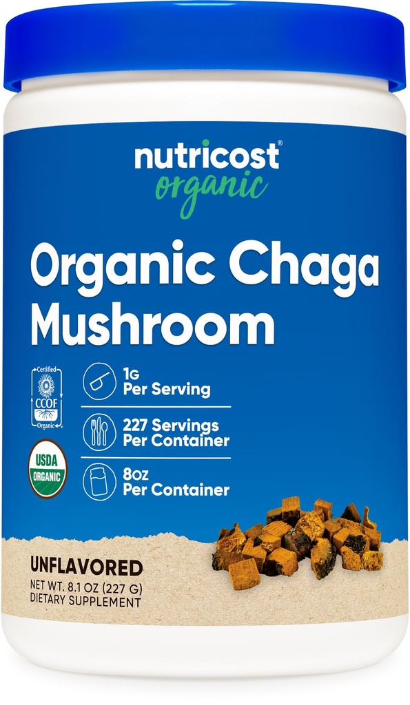 Nutricost 100% Organic Chaga Mushroom Powder 8oz (227 Serve) - Certificato USDA Organic, Gluten Free & Non-GMO