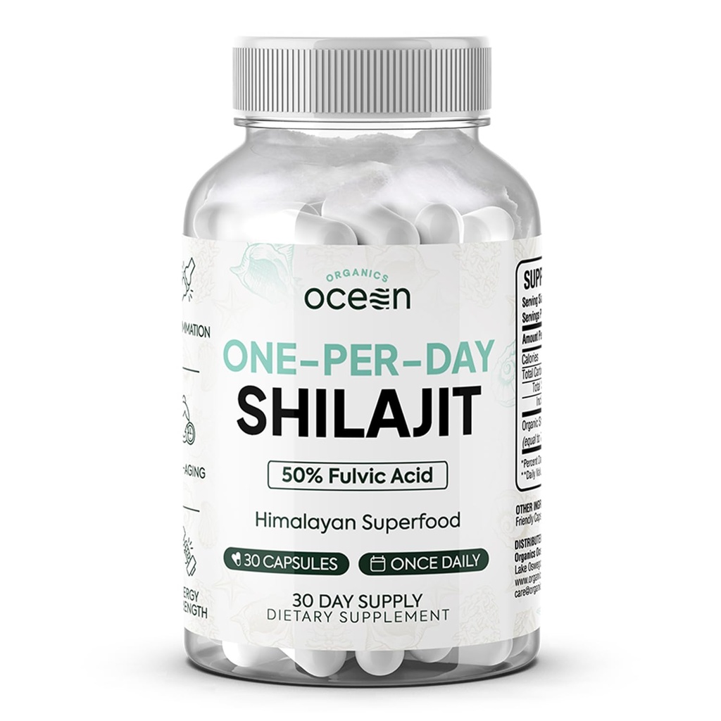 Organics Ocean One-Per-Day Shilajit per gli uomini e le donne - Integratore naturale Shilajit per Age-Defying, Bone Forza, Supporto ormone e altro ancora - 30 capsule Shilajit