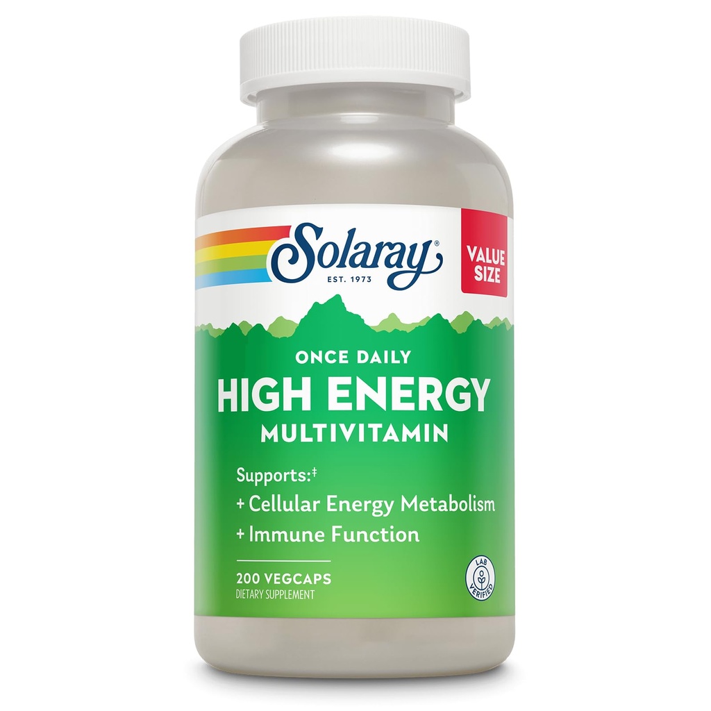 SOLARAY Una volta Daily High Energy Multivitamin per le donne e gli uomini - Integratori di energia - Supporto immunitario w/Vitamin C, A, D ed E, Vitamina B Complex, Trace Minerals, 60-Day Guarantee, 200 Serv, 200 VegCaps