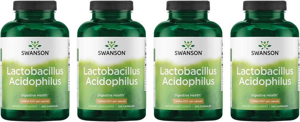Swanson Lactobacillus Acidophilus - Integratore Probiotico che supporta la salute digestiva con 1 miliardo di CFU Per Capsule - promuove la salute del tratto di Bowel e GI - (250 capsule) 4 Pack