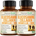 Glucosamina Condroitin MSM con Peptidi di collagene idrolizzati - Integratore di supporto congiunto con Quercetina, Bromelain & Boswellia Extract - Pillole di collagene per unghie della pelle dei capelli - FSA Eligible 2 Pack