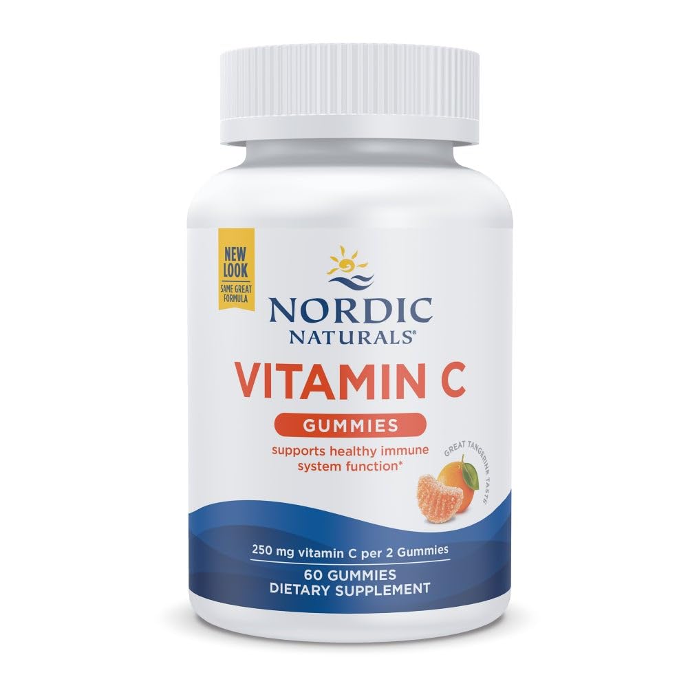 Nordic Naturals Vitamin C Gummies, Tart Tangerine - 60 Gummies - 250 mg Vitamina C - Supporto immunitario, Protezione Antiossidante, Crescita del bambino & Sviluppo - Non OGM, Vegan - 30 Serve