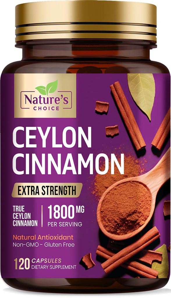 Ceylon Cinnamon Capsule 1800mg - Cannella Organica Certificata, Bottigliata negli Stati Uniti, & Pure Extra Strength Ceylon Cinnamon Supplement, Antiossidante Pillole, Non OGM & Gluten Free, Sugar Free - 120 Capsule