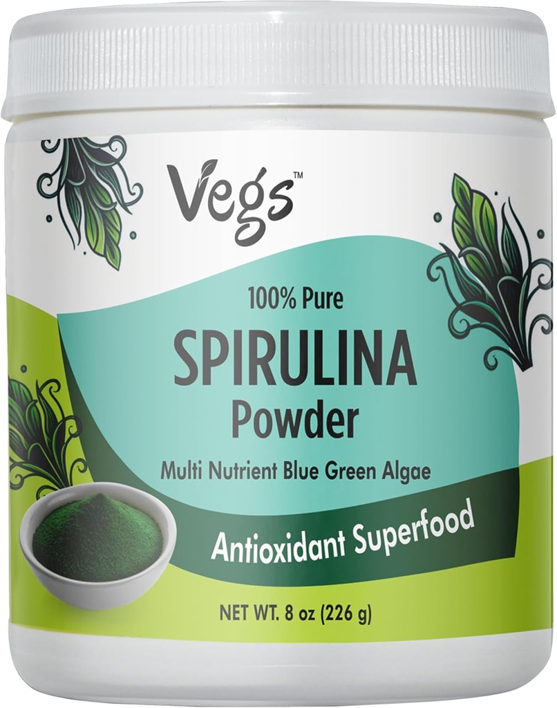 Polvere di Spirulina Organica - Blue Green Algae Plant-Based Superfood Blend - Antiossidante-Rich con clorofilla, Vitamine & Minerali per la pulizia, Energy & Immunity Support - Vegan, Non-GMO - 8 oz