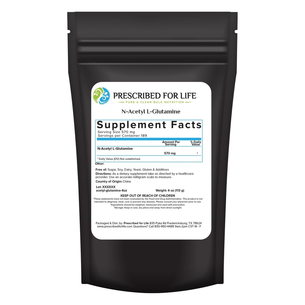 Prescritto per la vita N Acetil L Glutamina Polvere, Pure L Glutamine Aminoacidi Supplemento (4oz / 113g)
